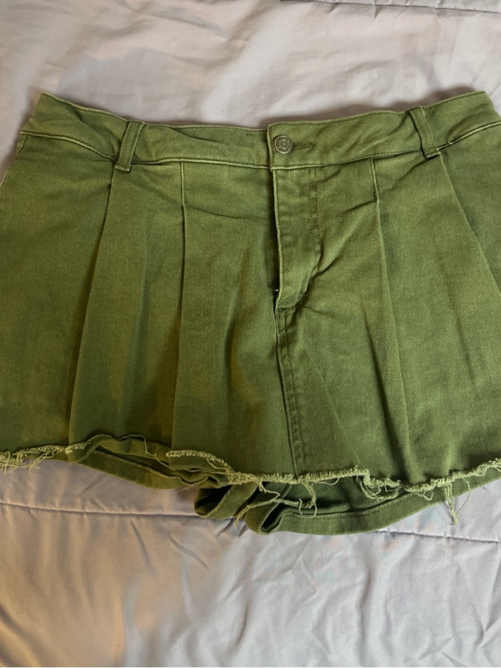 Olive Green Pleated Mini Skirt Shorts